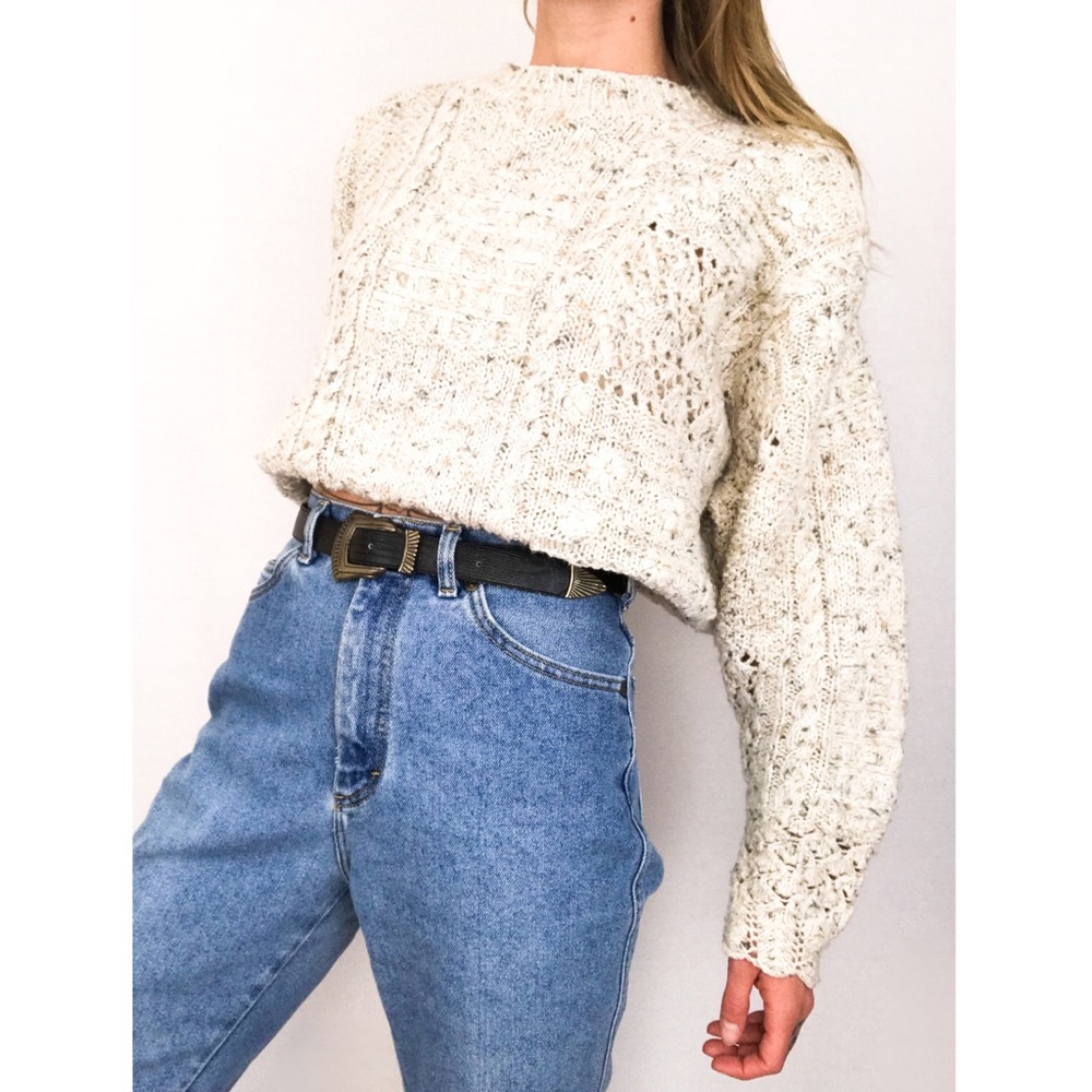 Vintage Express Hand-Knit Sweater in Taupe | Size M - Picture 5 of 11